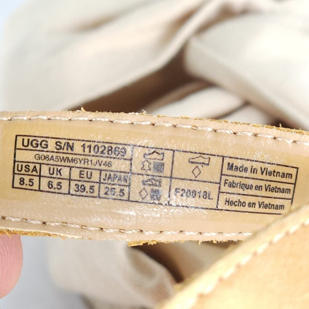 UGG Women's Joslyn US8,5 Canvas Leather Beige Espadrille Wedge Sandals - Picture 15 of 16